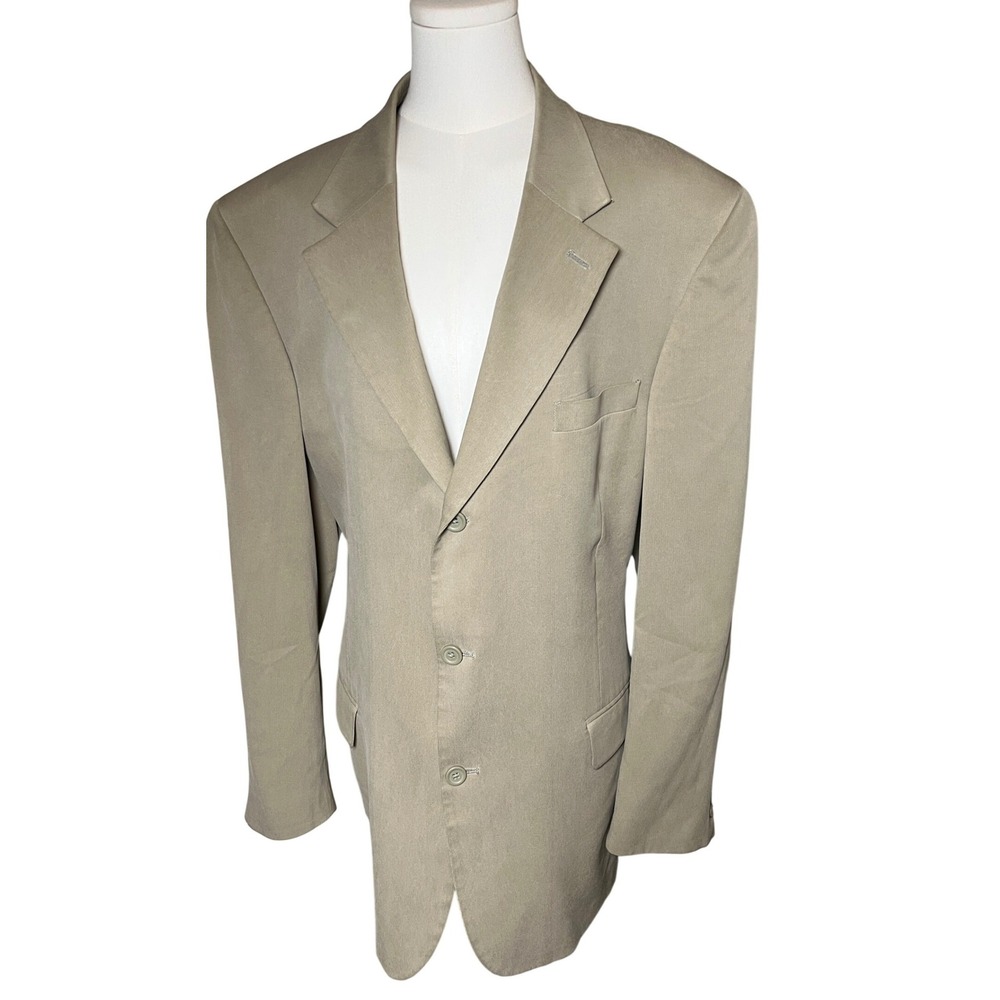 Andrew Fezza Silk‎ Blazer Sport Coat Tan Tailored Classic Mens 46L